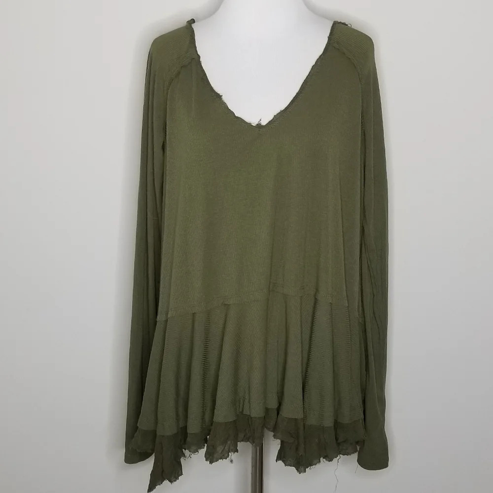 New Free People Tangerine Green Ruffled Top S